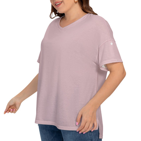 Pink All-Over Print Women's Drop-shoulder Short Sleeve T-shirt With Sleeve Loops(Plus Size)