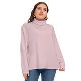 Pink All-Over Print Women's Turtleneck Imitation Knitted Sweater (Plus Size)