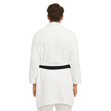 White All-Over Print Men's Borg Fleece Robe