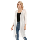 White All-Over Print Women's V-neck Mesh Cardigan