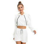 White All-Over Print Women's Mirco Fleece Hoodie And Shorts Set