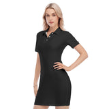 Black All-Over Print Women's Polo Collar Dress