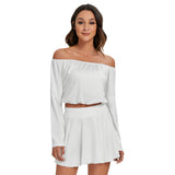 White All-Over Print Women's Off-shoulder Top And Skirt Set