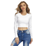 White All-Over Print Women's Round Neck Crop Top T-Shirt