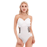 White All-Over Print Women's Tube Top Bodysuit With Side Black Straps