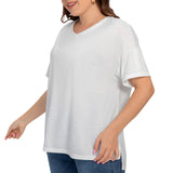 White All-Over Print Women's Drop-shoulder Short Sleeve T-shirt With Sleeve Loops(Plus Size)