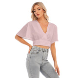 Pink All-Over Print Women's Bat Sleeve Crop Top