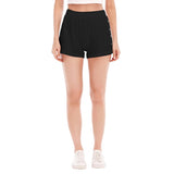 Black All-Over Print Women's Short Pants With Side Button Closure