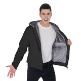 Black All-Over Print Men's Sherpa Fleece Zip Up Hoodie