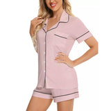 Pink All-Over Print Women's Imitation Silk Pajama Sets With Short Sleeve