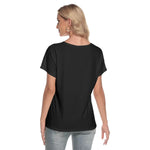 Black All-Over Print Women's Loose V-neck Short Sleeve T-shirt