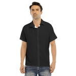 Black All-Over Print Men's Lapel Collar Short Sleeve T-shirt With Concealed Placket