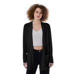 Black All-Over Print Women's Patch Pocket Cardigan