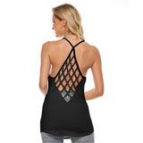 Black All-Over Print Women's Criss-Cross Open Back Tank Top