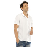 White All-Over Print Men's Lapel Collar Short Sleeve T-shirt With Concealed Placket