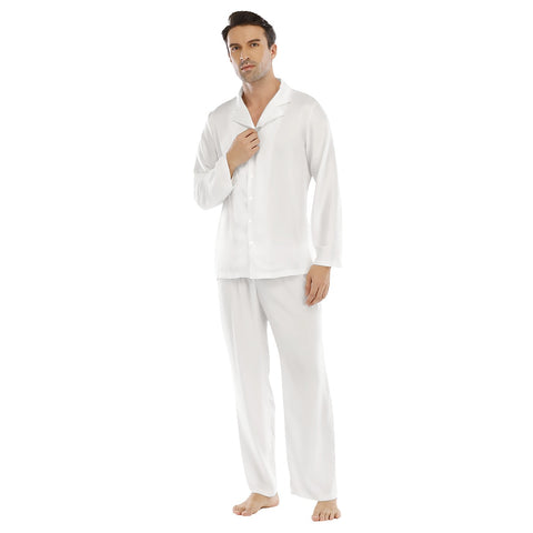 White All-Over Print Men's Lapel Pajama Set