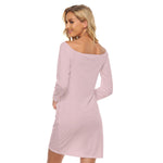 Pink All-Over Print Women's Off-shoulder Long Sleeve Dress