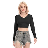 Black All-Over Print Women's Back Hollow T-shirt With Strap