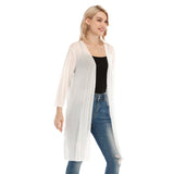 White All-Over Print Women's V-neck Mesh Cardigan