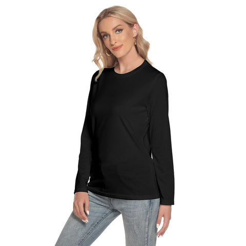 Black All-Over Print Women's O-neck Long Sleeve T-shirt