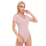 Pink All-Over Print Women's V-neck Bodysuit With Short Sleeve