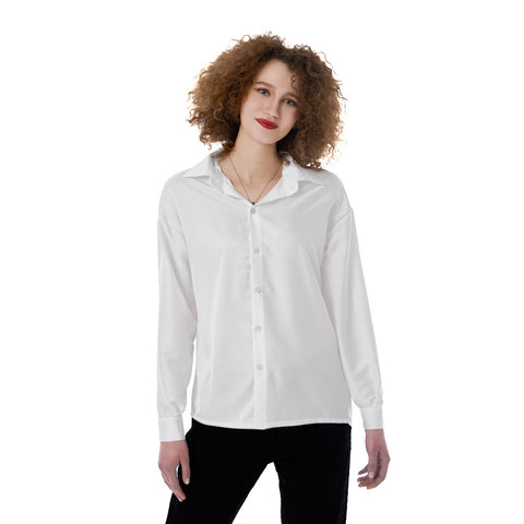 White All-Over Print Women's Satin Shirt