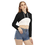 Black All-Over Print Women's Smock Short Hoodie With Long Sleeve