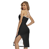 Black All-Over Print Women's Back Cross Cami Dress