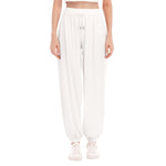 White All-Over Print Women's Loose Striped Trousers With Waist drawstring