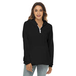 Black All-Over Print Women's Borg Fleece Hoodie With Half Zip