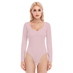 Pink All-Over Print Women's O-neck Long Sleeve Bodysuit