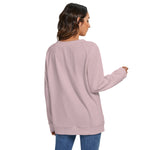 Pink All-Over Print Women's V-neck Imitation Knitted Sweater With Long Sleeve