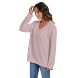 Pink All-Over Print Women's V-neck Imitation Knitted Sweater With Long Sleeve