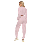 Pink All-Over Print Women's Crop Sweatshirt Suit