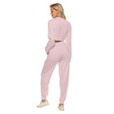 Pink All-Over Print Women's Crop Sweatshirt Suit