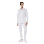 White All-Over Print Men's Hooded Jumpsuit