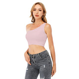 Pink All-Over Print Women's One-Shoulder Cropped Top