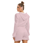 Pink All-Over Print Women's Mirco Fleece Hoodie And Shorts Set