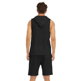 Black All-Over Print Men's Sleeveless Vest And Shorts Sets