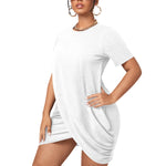 White All-Over Print Women’s Stacked Hem Dress With Short Sleeve（Plus Size）