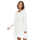 White All-Over Print Women's Loose Crew Neck Dress