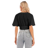 Black All-Over Print Women's Bat Sleeve Crop Top