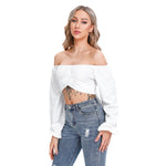 White All-Over Print Women's Cropped Tube Top With Long Sleeve