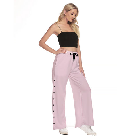 Pink All-Over Print Women's Side Slit Snap Button Trousers