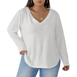 White All-Over Print Women's V-neck T-shirt With Curved Hem(Plus Size)