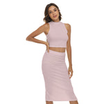 Pink All-Over Print Women's Tank Top & Split High Skirt Set