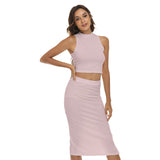 Pink All-Over Print Women's Tank Top & Split High Skirt Set