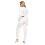 White All-Over Print Women's Crop Sweatshirt Suit