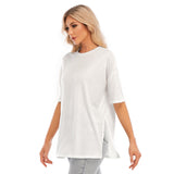 White All-Over Print Women's Short Sleeves T-shirt With Hem Split