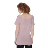 Pink All-Over Print Women's Large Off-Shoulder T-Shirt